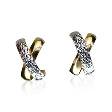 14K Yellow Gold and White Gold "X" Earring Diamond Cut