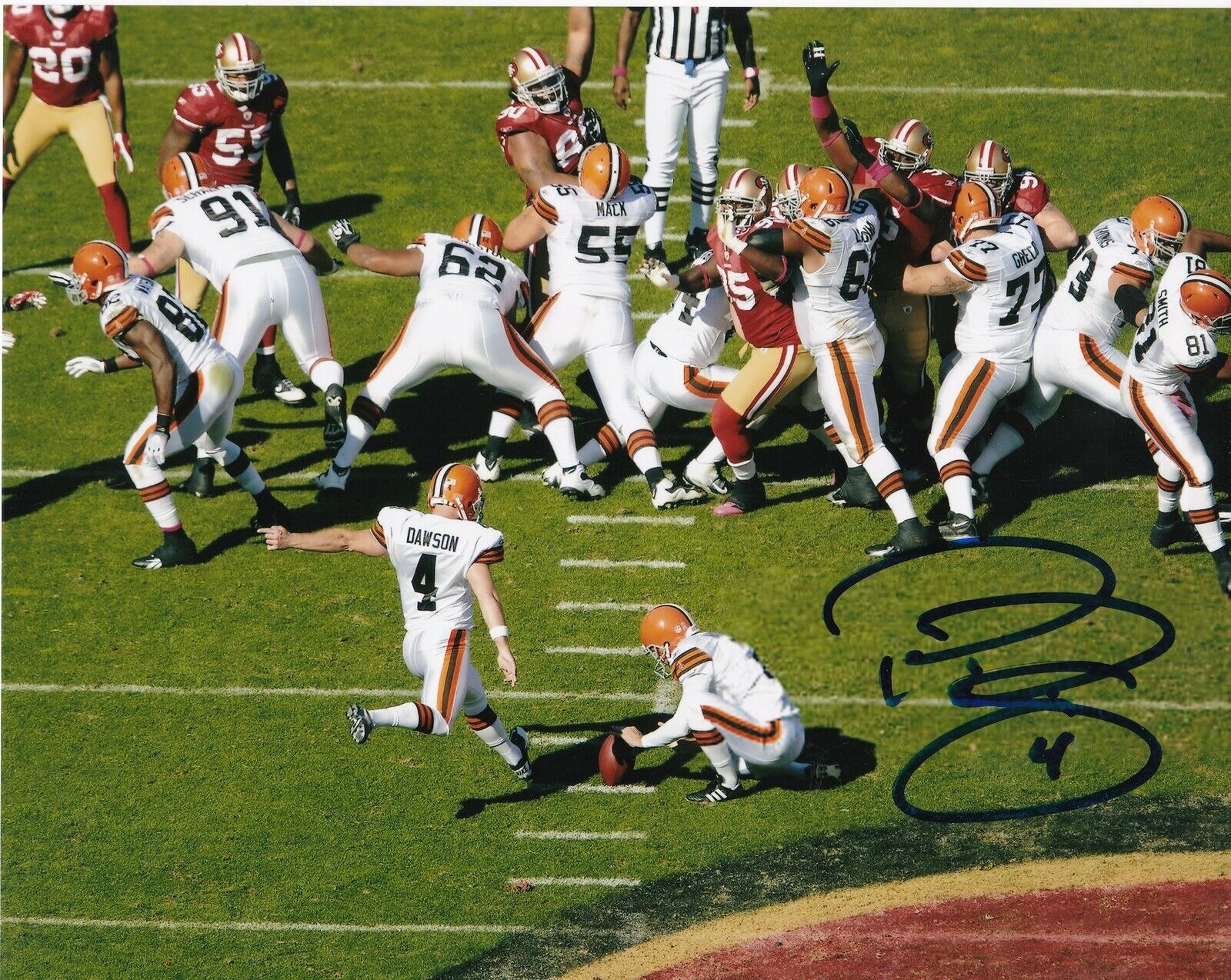 PHIL DAWSON  CLEVELAND BROWNS  ACTION SIGNED 8x10