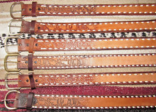 VTG Western C M Co Buckstitch Tooled Embossed Leather Belts 6 pc Size 28 NEW