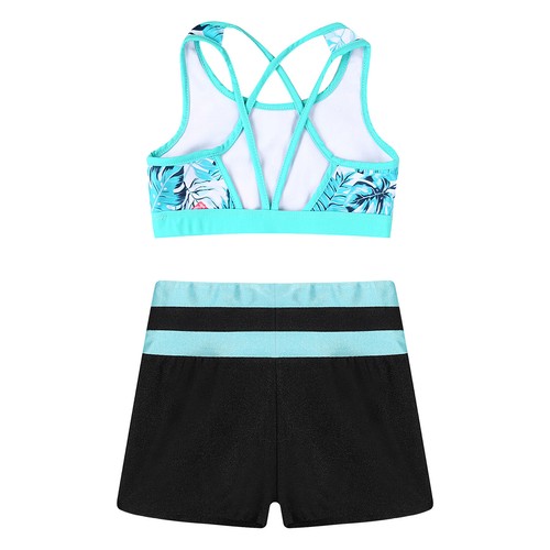 Girls Swimwear Suit Gymnastics Set Tankini Cute Strappy Back Floral Quick Dry - Picture 45 of 54