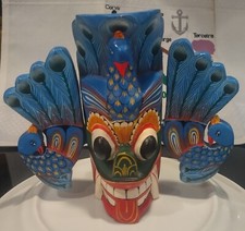 Sri Lankan Hand Carved Wood Peacock Devil Mask Wall Art Decor