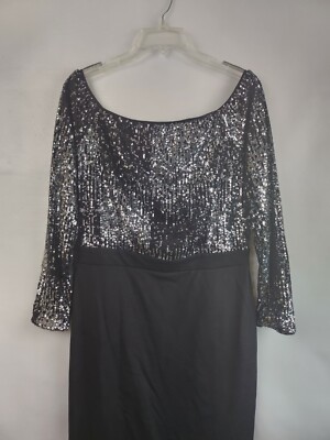 Venus Womens Cocktail Dress Large Black Sequined Long Sleeve Scoop Neck Glam