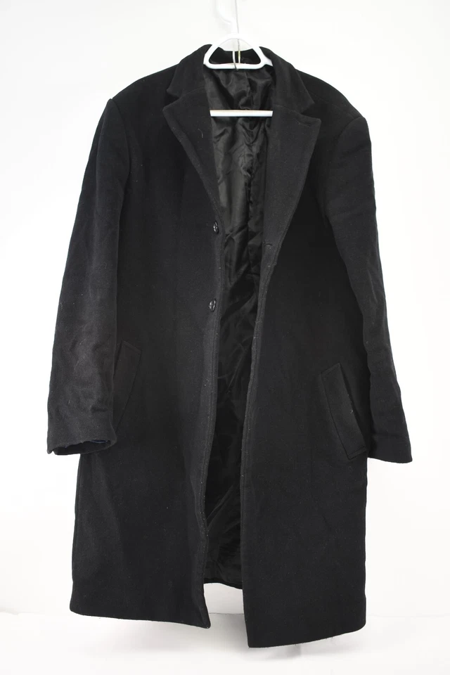 Abrigo negro con cuello abotonado Tahari para hombre talla 44L Foto 2 de 4