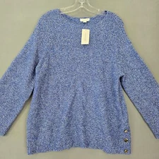 Charter Club Sweater Womens Size M Blue Knit Preppy 3/4 Sleeve Button Accent Top