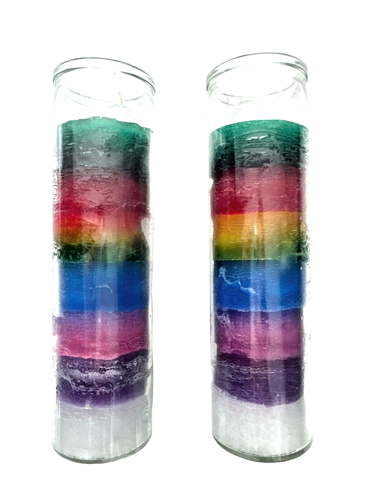 Zafiro Light Candels 7 Color Rainbow Chakra Unscented 8" Clear Glass/2