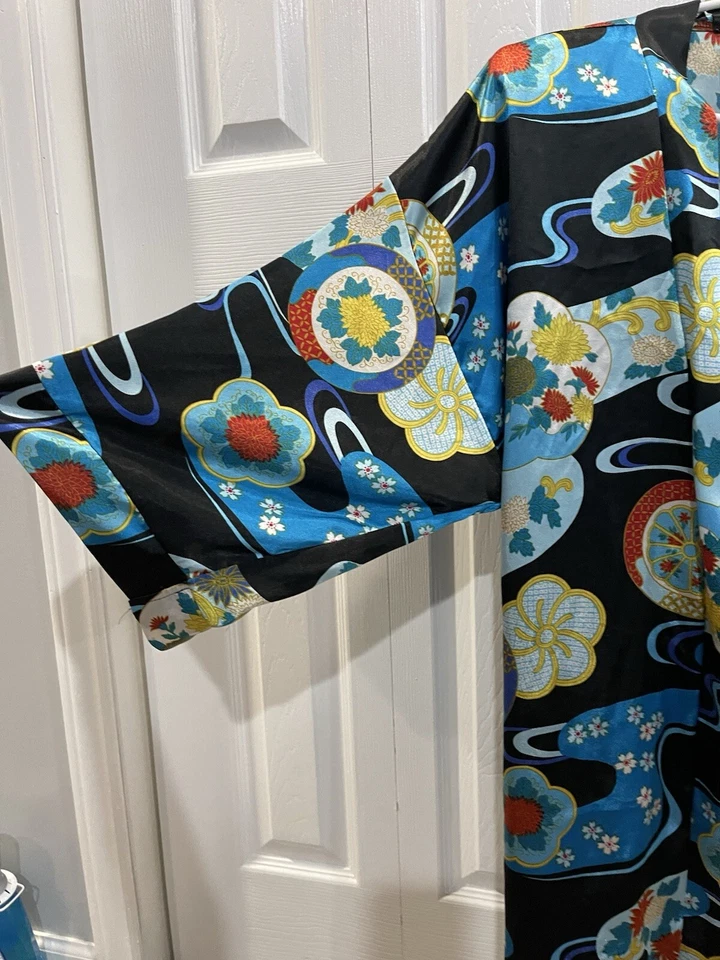 Vestido kimono vintage Fredericks of Hollywood talla única azul rojo Foto 2 de 4