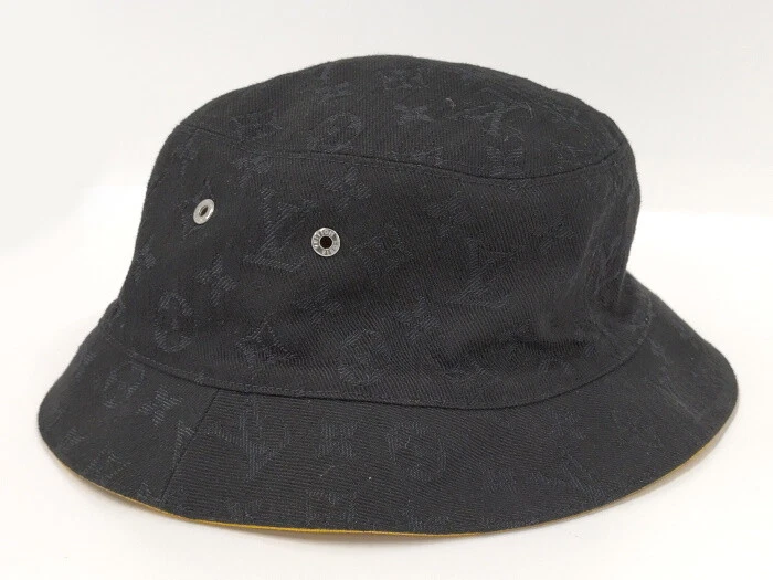 AUTH LOUIS VUITTON REVERSIBLE BUCKET HAT BLACK/YELLOW MONOGRAM