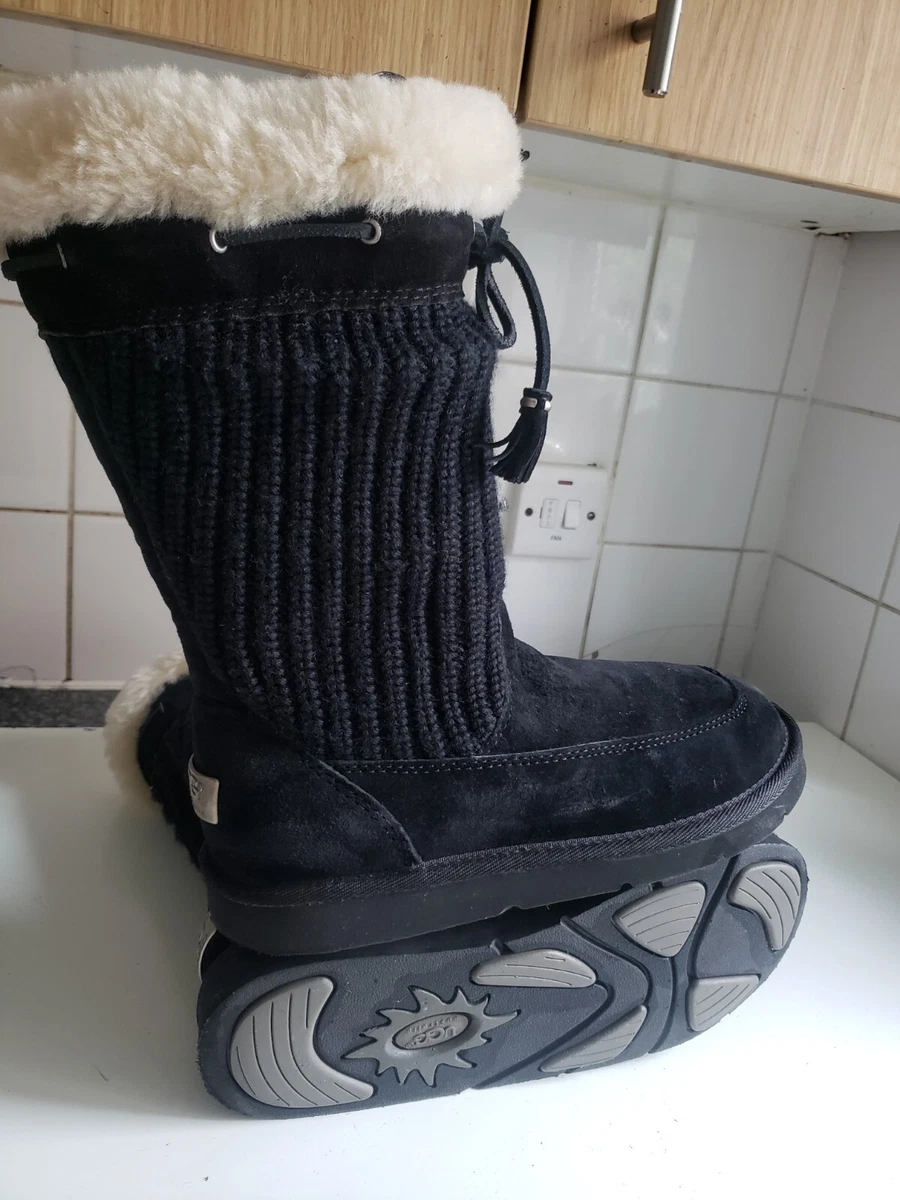 UGG AUSTRALIA SUBURB CROCHET UK 6 6.5 EU 39 WOMENS KNIT FUR BLACK