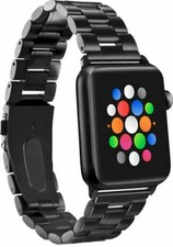 NEW Platinum Stainless Steel Metal BLACK Watch Strap Band For Apple Watch 38mm