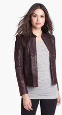 Authentic $595 June Double Zip Leather Burgundy Moto Jacket Size Xl