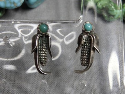 NAVAJO Indian Country Shop TURQUOISE Sterling Silver CORN Post Earrings