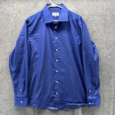 Eton Dress Shirt Mens XL Blue Polka Dot Slim Fit Long Sleeve Spread Collar