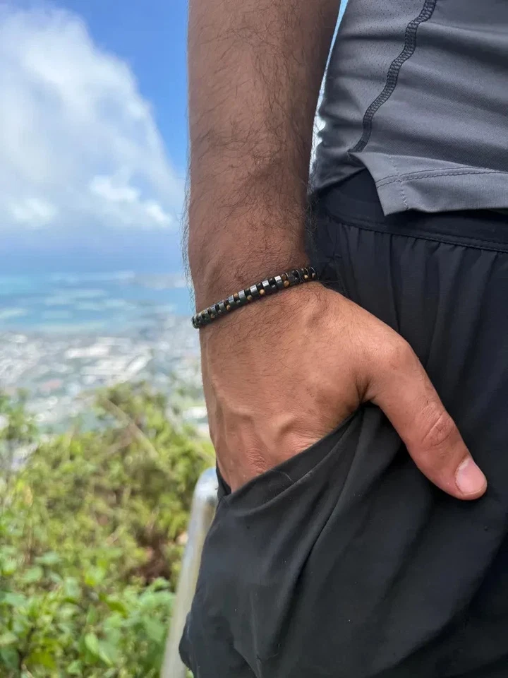 Мужской браслет AA+ класса Tigers Eye & Hematite Beads целебная защита исцеление - Изображение 2 из 2