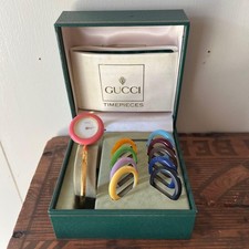 GUCCI Change Bezel 10 Colors Gold Watch Working Warranty Card Beautiful