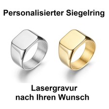 Siegelring Personalisiert Gravur Quadrat Massiv poliert Edelstahl Silber Ring