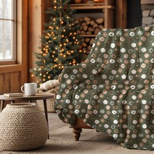 Plaid in Lana Cotta 150×170 cm “Margherite” Muschio – Made in Italy