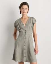 Quince Women Vintage Wash Tencel Button Front Dress Olive Basic Sleeved S
