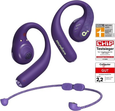 Soundcore AeroFit Pro Open-Ear Bluetooth Kopfhörer IPX5, 46h Akku Lila Wireless