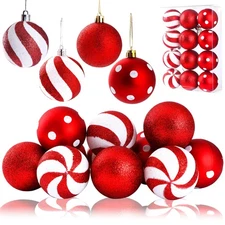 Sggvecsy 12 Pcs Peppermint Balls Ornaments - 4 Styles, Red & White Xmas