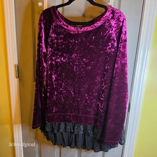 Karen Kane Purple Crushed Velvet Lace Trim Layered Top Womens Large L