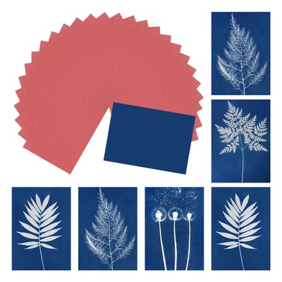 Cyanotypie Papier, 32 Blatt Sonnendruck Papier Kit Rot Bastelpapier 4,1x2,9''
