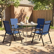 Folding Garden Chairs Set of 2, Garden Dining Chairs with High Back, Black