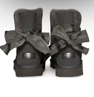 UGG WOMEN CUSTOMIZABLE BAILEY BOW MINI CHARCOAL SUEDE BOOT US 8 / EU 39 / UK 6