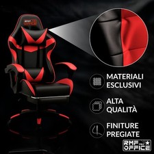 Rmf Sedia Gaming Professionale Ergonomica Reclinabile, Poltrona Gaming Seduta Comoda E Rilassante Con Poggiapiedi - Sedia Per Gamer Con Ruote Girevoli, Altezza Regolabile Rosso/Nero - 3