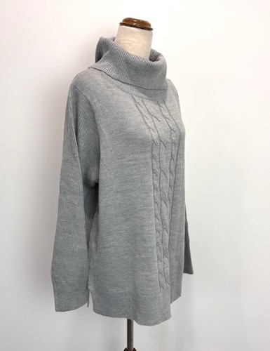 NEW W Lane Womens Arizona Cable Knit Jumper M Grey Roll Neck Long Sleeve Coastal - Picture 5 of 11