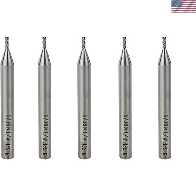 Versatile 1/16'' Cutting Diameter End Mill Bits in High Speed Steel - 5pcs