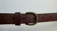 Vintage Hand Tooled Flower Leather Belt Western Size XL Distressed Canada Made