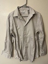 Calvin Klein Shirt Cotton Blend Gray Solid Slim Fit Large Infinite Non Iron