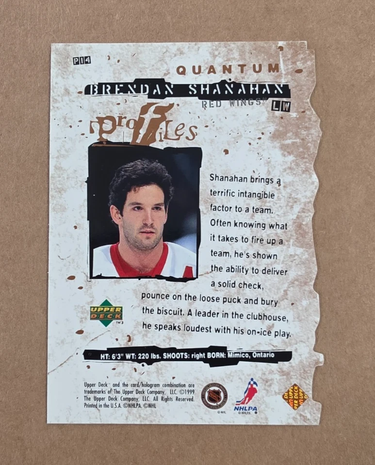 1998-99 Upper Deck Hockey Brendan Shanahan Profiles Bronze 09/50 Card #P14 - Image 2 of 2