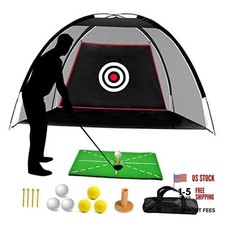 Black Golf Practice Set With Net, Hitting Mat, Target Cloth Golf Net 6.6x4.4 FT