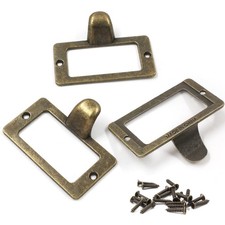 10 Pcs Vintage Bronze Label Tag Holder Pull Handle File Cabinet Pulls for Office