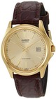 Casio MTP1183Q-9A Men's Gold Tone Brown Leather Band Gold Dial Watch