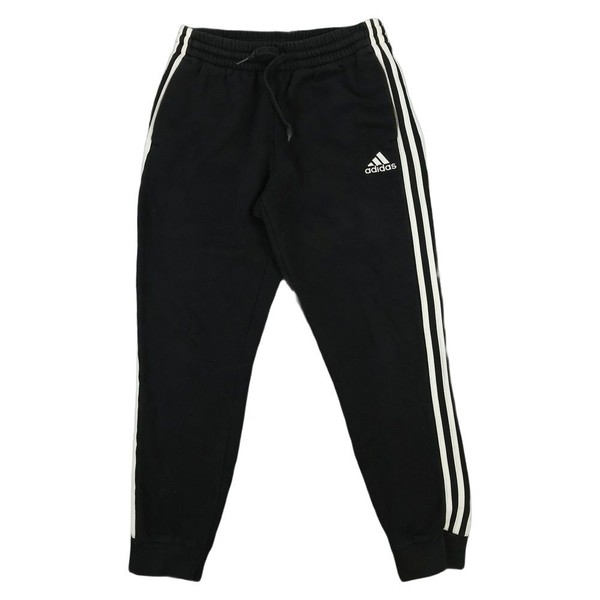Adidas Pants Mens MEDIUM Black Essentials 3 Striped Jogger Cuffed Size M