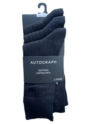 M AND S AUTOGRAPH M & S Autograph Egyptian Cotton Rich Mens Socks 3 Pairs 6-8.5 Black