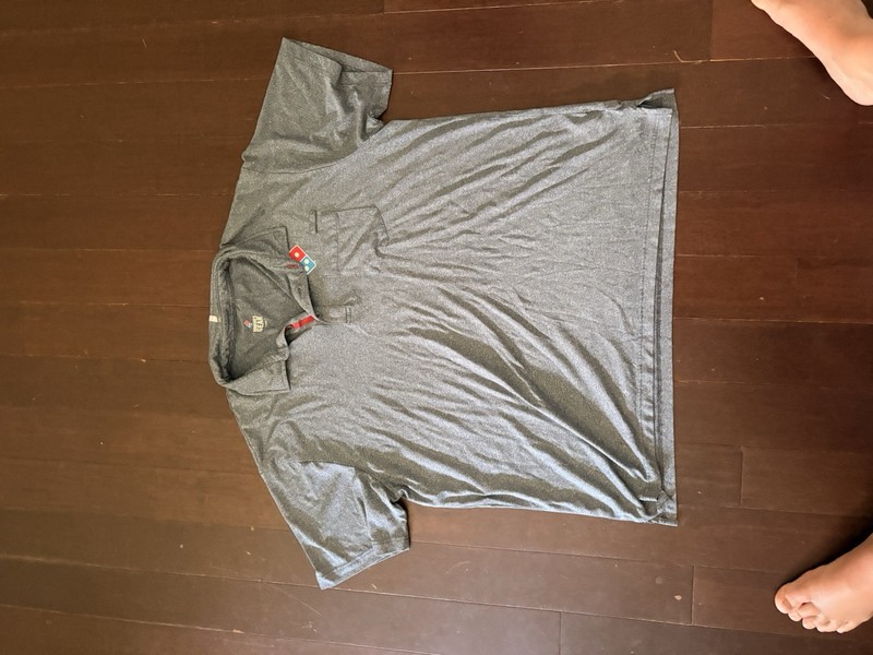 Domino's Gear Polyester Employee Uniform T Shirt Mens XL Workwear Gray Blue Tee