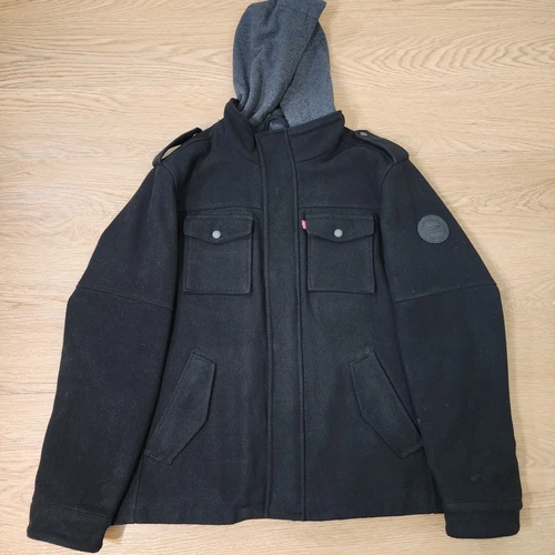 VETEMENTS Giacca camionista Levis Strauss uomo grande nera lana con cappuccio outdoor trapuntata zip