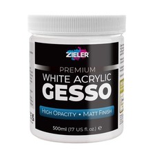 Zieler® Premium White Acrylic Gesso Primer | High Opacity | Matt Finish 500ml...