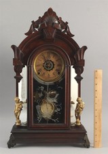 Antique Victorian ANSONIA Windsor Walnut Clock Mirrored Cherubs Reverse Painted