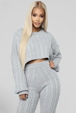 FashionNova Meet Me Half Way light Grey 2Pc Crop Sweater & Leggings