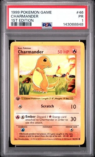 PSA 1 Charmander 1st edition Base Set #46 1999 Pokémon WoTC PR