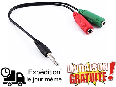 3,5 mm Y Splitter 2 Jack femelle à 1 mâle casque micro adaptateur audio câble - Photo 1/4