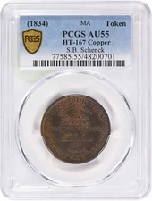 (1834) Hard Times Token S.B. Schenck HT-167 AU55 PCGS