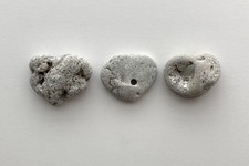 3 Holey Heart Rocks w/Calcite Crystals Adder Hag Stones Beach Fairy Valentine US