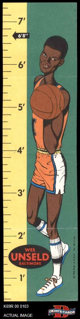 1969 Topps Rulers #22 Wes Unseld Bullets(Wizards) HOF Louisville  5 - EX