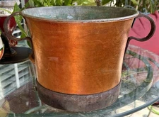 Early 1800s Large Hammered Copper Pot, Forged Iron Fitments, Handmade Rivets
