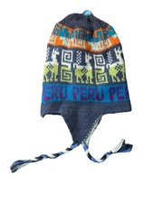 PERUVIAN ALPACA WOOL CHULLO LAPLANDER HAND KNIT FRINGE WINTER LLAMA REVERSIBLE